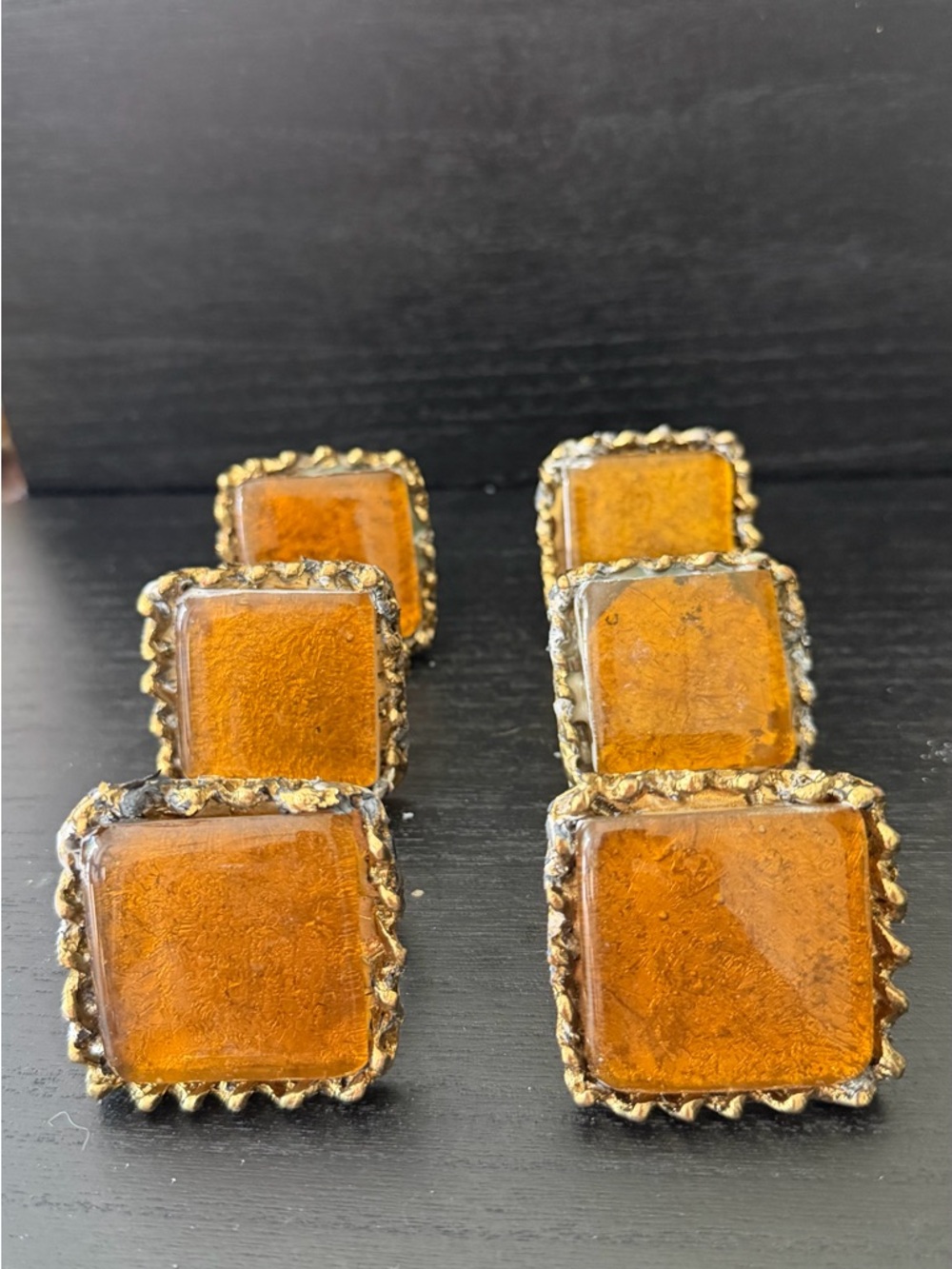 Amber Square Vintage-Style Cabochon napkin rings or (Set of 6)